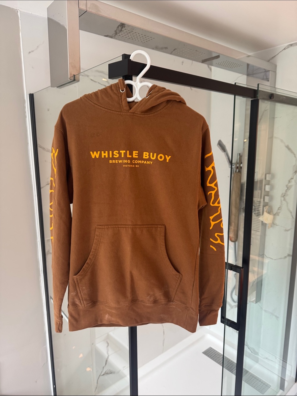 Whistle Buoy Brown Logo Hoodie - Men's Pullover with Sleeve Graphics